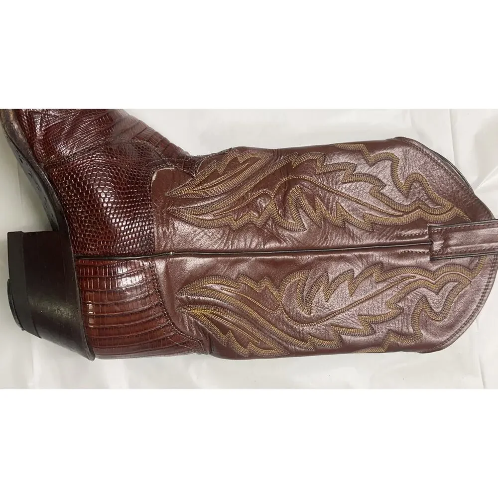 Vintage JUSTIN 8479 Brown Cowboy / Western Leather / Lizard Boots Size 8 1/2 D